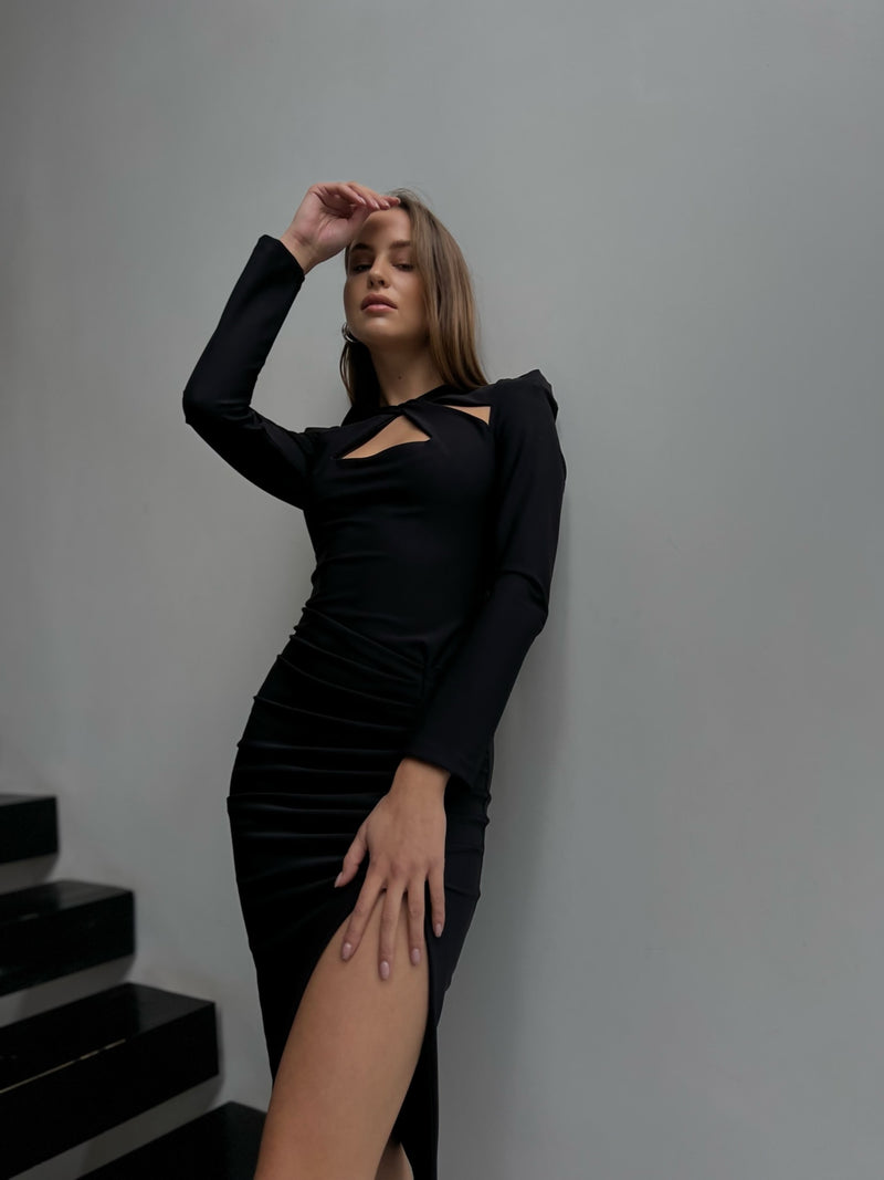 שמלת פרנצ׳סקה  שרוול ארוך שחור